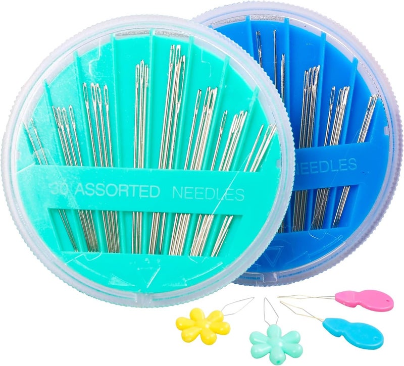HEKISN 60-Pack Premium Hand Sewing Needles Set, 6 Sizes Embroidery Needles Kit with Threaders, Assorted Large Eye Sewing Needles for Repair, DIY, Art & Craft Projects(Green&Blue) - Image 1